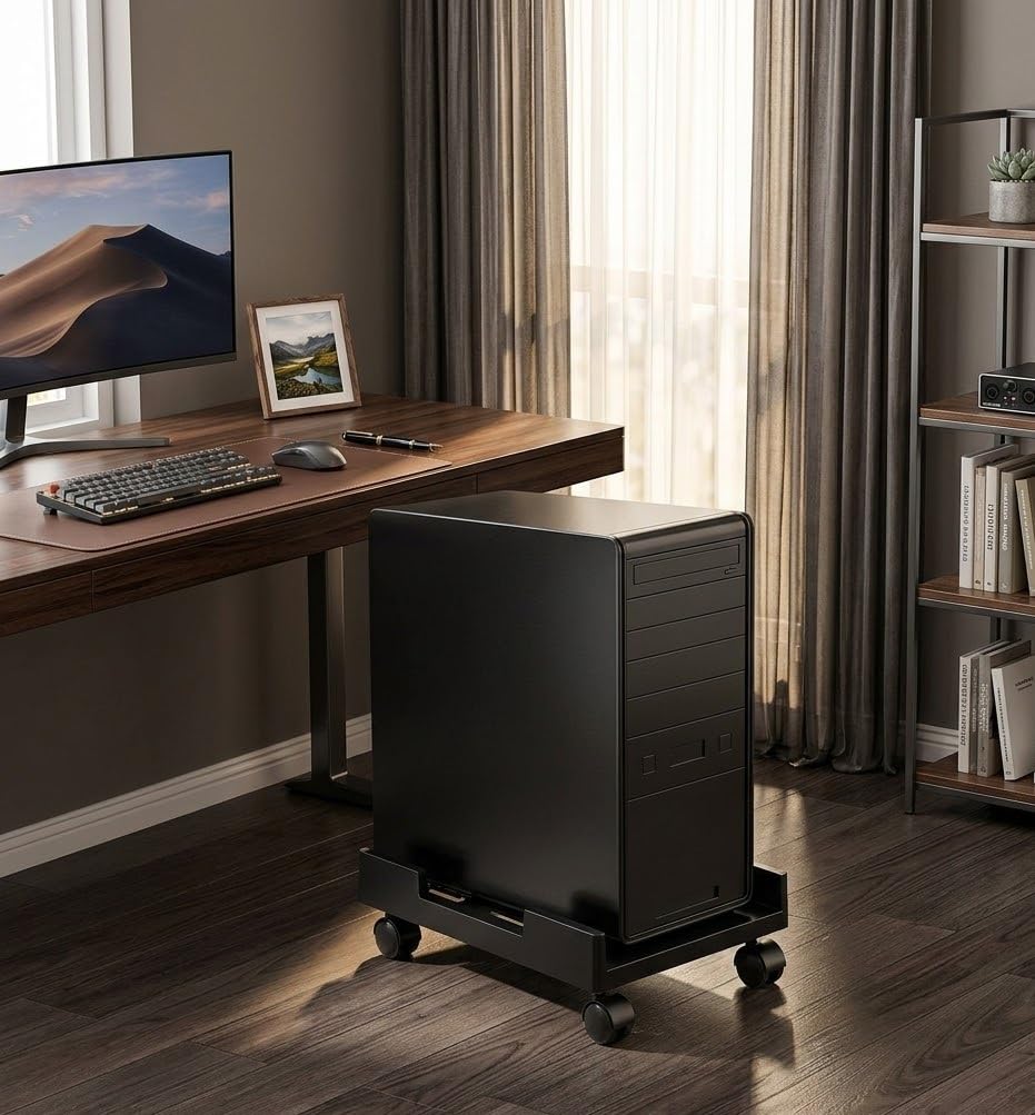 Metal CPU Trolley with Wheels for Home Use | Heavy Duty Adjustable Computer Stand | Steel Desktop CPU Holder with Lockable Castors | Under Desk Rolling Floor Stand for PC, UPS & Gaming Setup-image-15