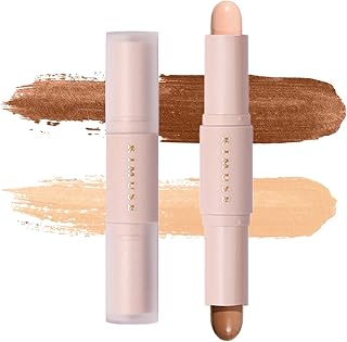 Fusang 2 Color Dual Cream Contour Stick Lightweight Highlighter & Contour Bronzer Stick Long Lasting Waterproof Contour Sticks Face Highlighter Makeup Stick Set(W03#DEEP)