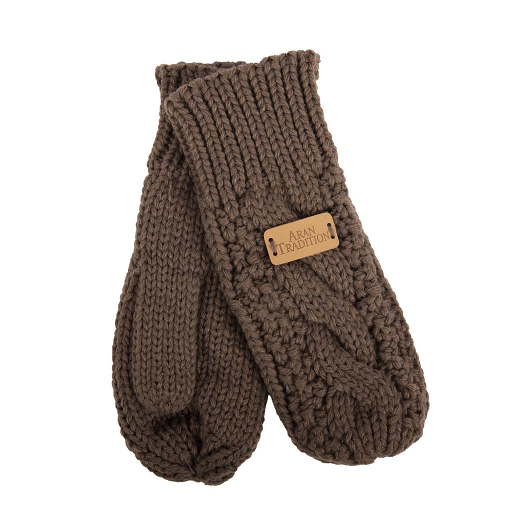 Aran Traditions Diamond Knitted Winter Mittens Gloves (Mushroom)