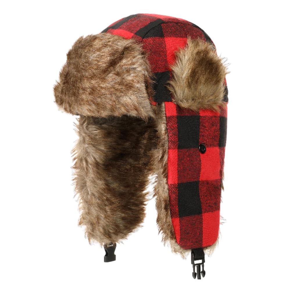 Winter Trapper Hat Warm Plaid Hat Men Women Plush Earflap Hat with Windproof Mask for Hunting Skiing Cycling