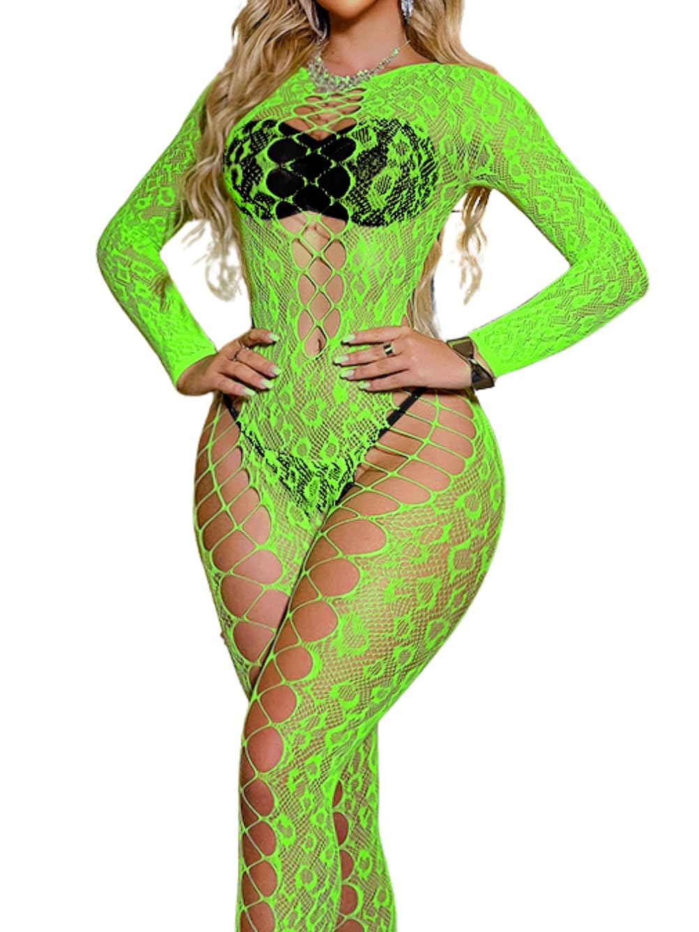 Body Stockings For Women Sexy Lingerie, Full Leopard Fishnet Bodysuit Lace Jumpsuit, Exotic Wear Dancer Outfits Rave