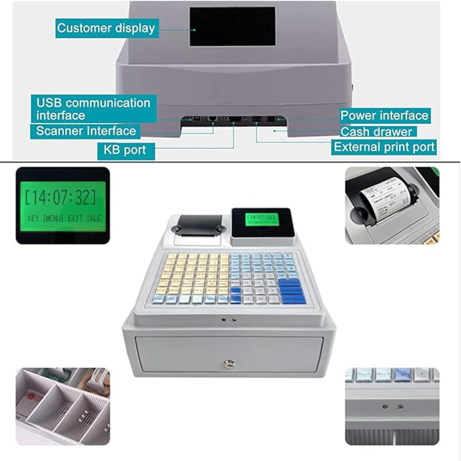 Kasa Fiskalna Dla Małych Firm, Elektroniczna Kasa Fiskalna Z 81 Przyciskami, Cyfrowy System Kasowy Z 8 Diodami LED, Angielski System Kasowy
