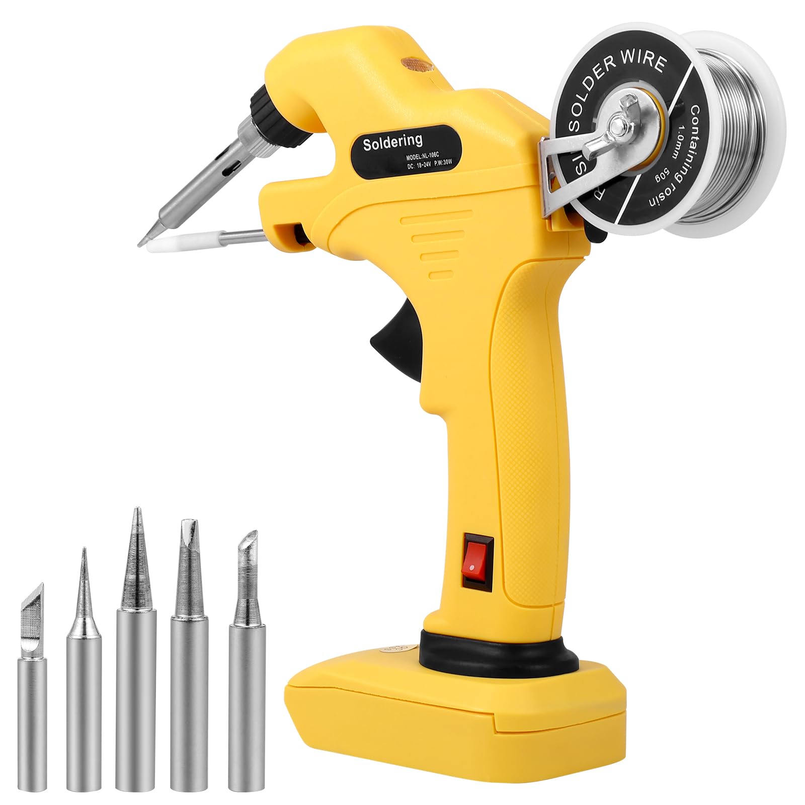 US Soldering Iron Kit 30W 18-24V 200-480? Adjustable Temperature Cordless Solder Iron Quick Heating Battery Powered Welding Tool for Circuit Board Computer Electronic Repair(Yellow-Dewei)