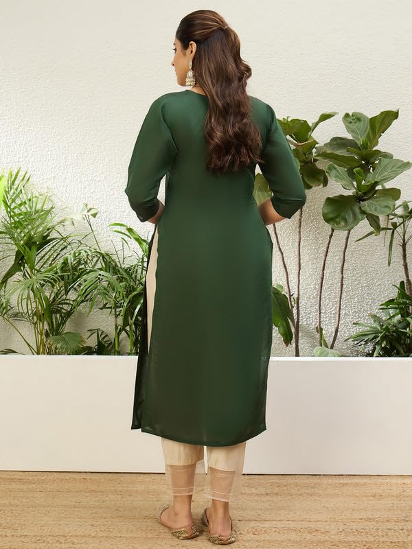 Image of Women's Silk Blend Embroidery Straight Kurta | Ethnic Kurtas for Women | Kurtis for Women Festive, Casual Office Wear Ethnic Kurta for Women