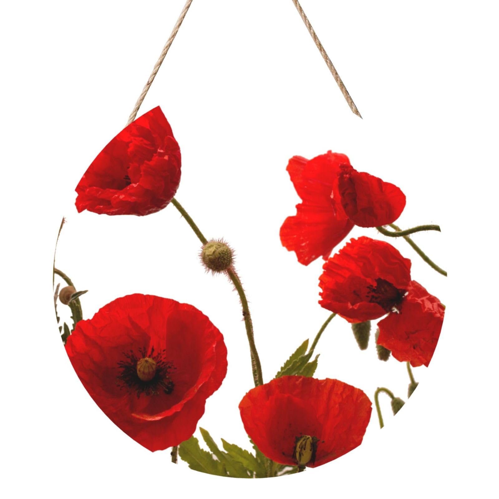 InOmak Red Poppy Flowers, Round Wood Panel Painting 12 in, Wall Hanging Painting For Home