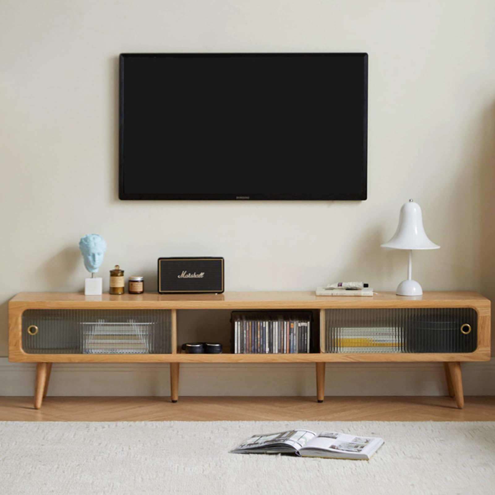 木製テレビ台 モダンデザイン ガラス扉付き モダン木製ガラス扉付きテレビ台 | 洗練されたデザインと豊富な