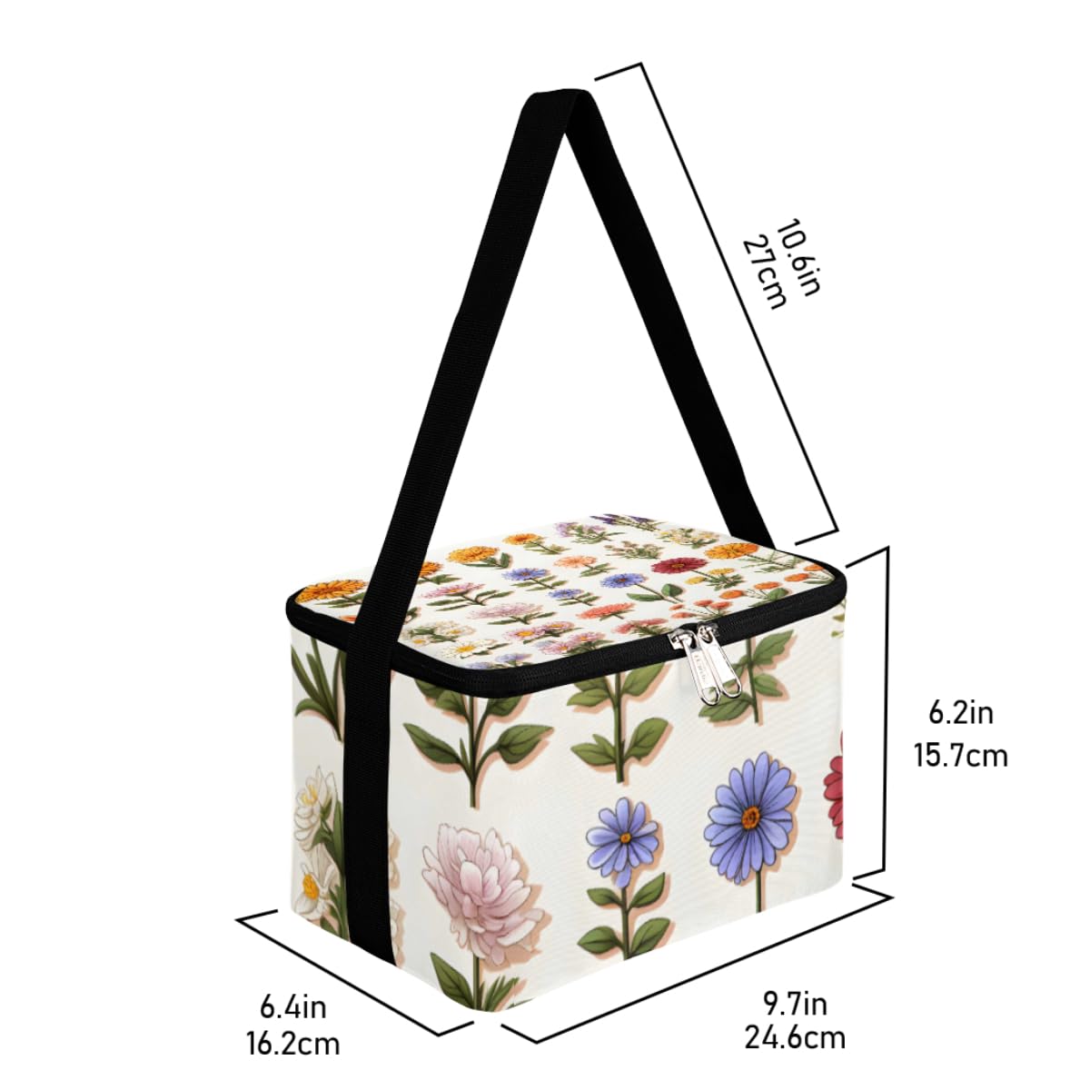 GzLeyigou Lunch Bags for Women Men 9 Cans,Botanical Flowers Hot & Cold Food Delivery Bag Insulated Grocery Bag Insulated Lunch Box Small Floral Cooler Bag for Office Work Picnic Beach