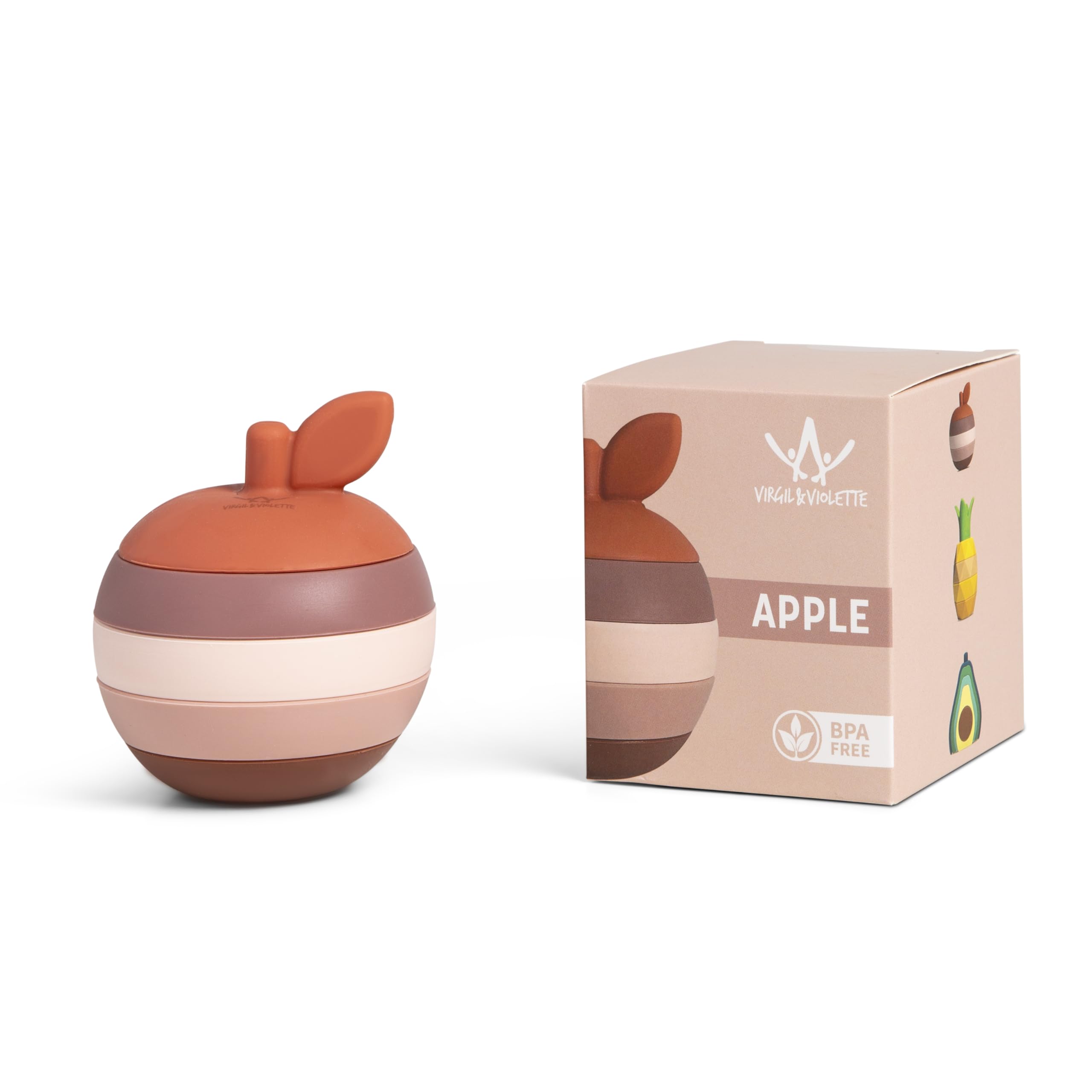 Virgil & Violette - Juguete Montessori para Bebe de 1 Año, Mordedor de Silicona sin BPA Fácil de Lavar, Juego Educativo, Manzana Apilable de 5 Piezas, Regalo Bebe