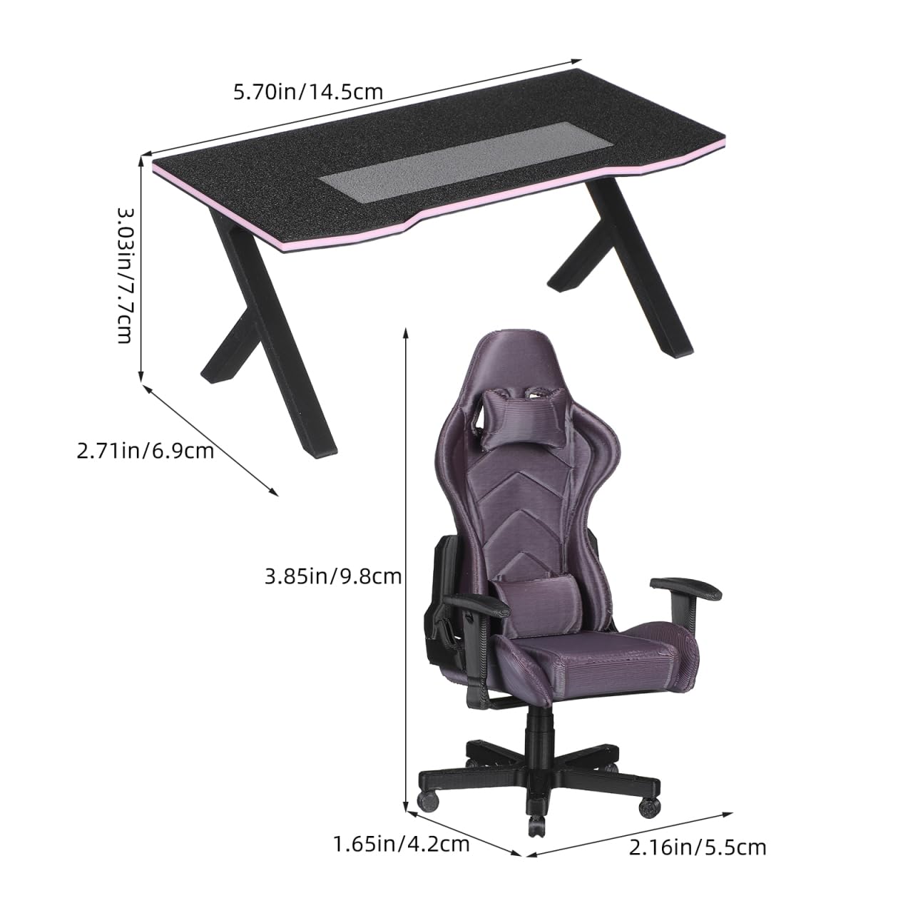 Warmhm 1 Set Miniature Gaming Desk And Chair 1:12 Scale Miniature Computer Table Accessories for 1/12 Tiny House Scenes Modern Black Office Furniture Kit for Desktop Decoration DIY Craft Small - Image 2