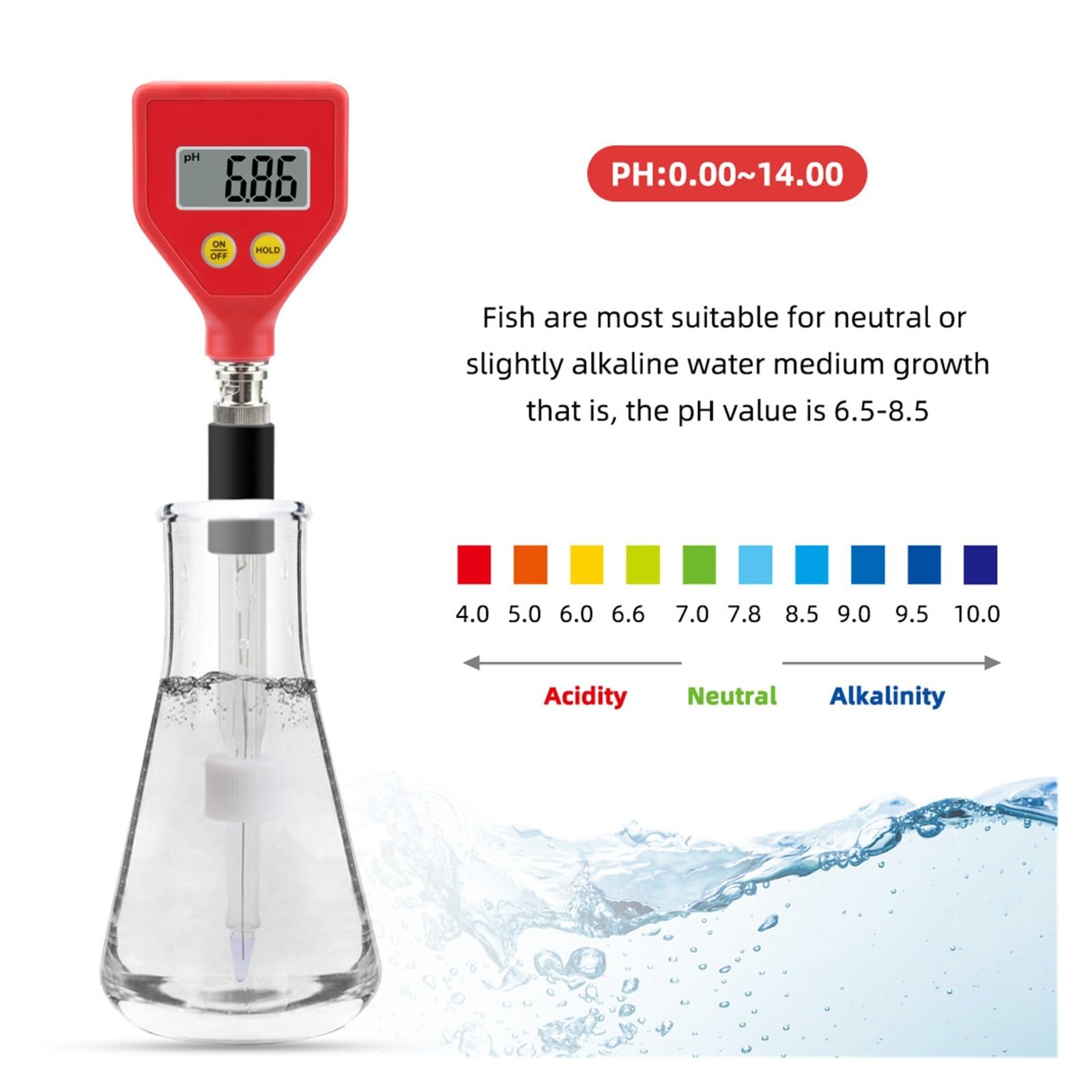 Lebensmittel-pH-Tester, pH-Messgerät, scharfe Glaselektrode for Wasser, Milch, Käse, Boden, Lebensmittel Genaue Messung(Ph-98108)