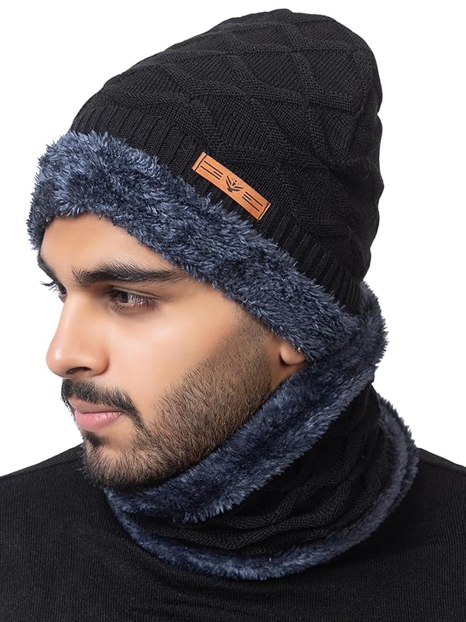 Winter Beanie Cap and Neck Warmer Set,Unisex Air Proof Thermal Hat with Muffler for Daily Use and Outdoor Activities (Navy Blue)-image-13