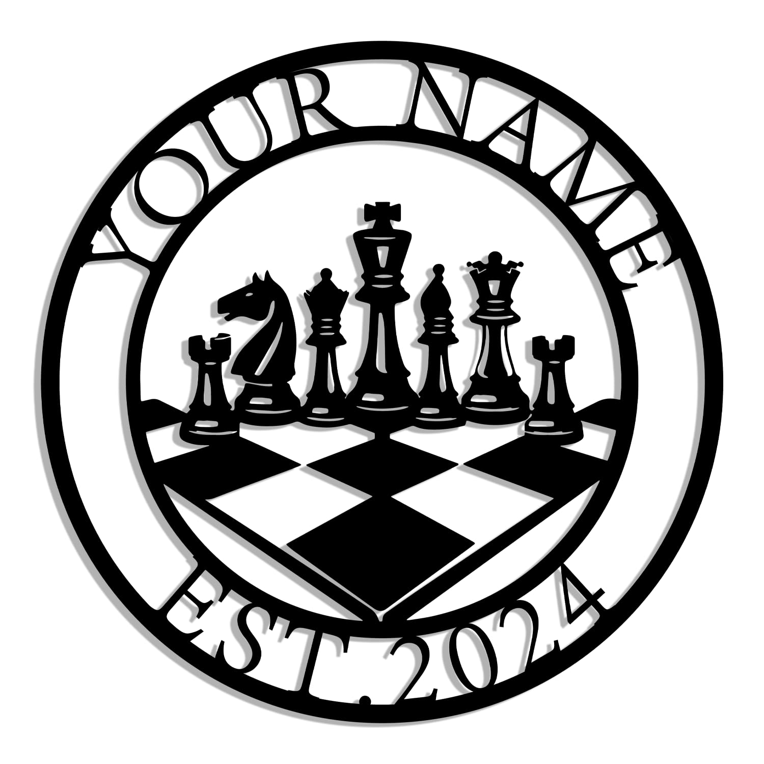 Kissesuu Style-1 Personalized Chess Metal Sign,Chess Game Pieces Table Board Theme Nursery Wall Name Sign,Chess Board Sign, Custom Name Room Sign,Chess Player Wall Decor, Chess Sign, Gift For Chess Lover (Style-1)