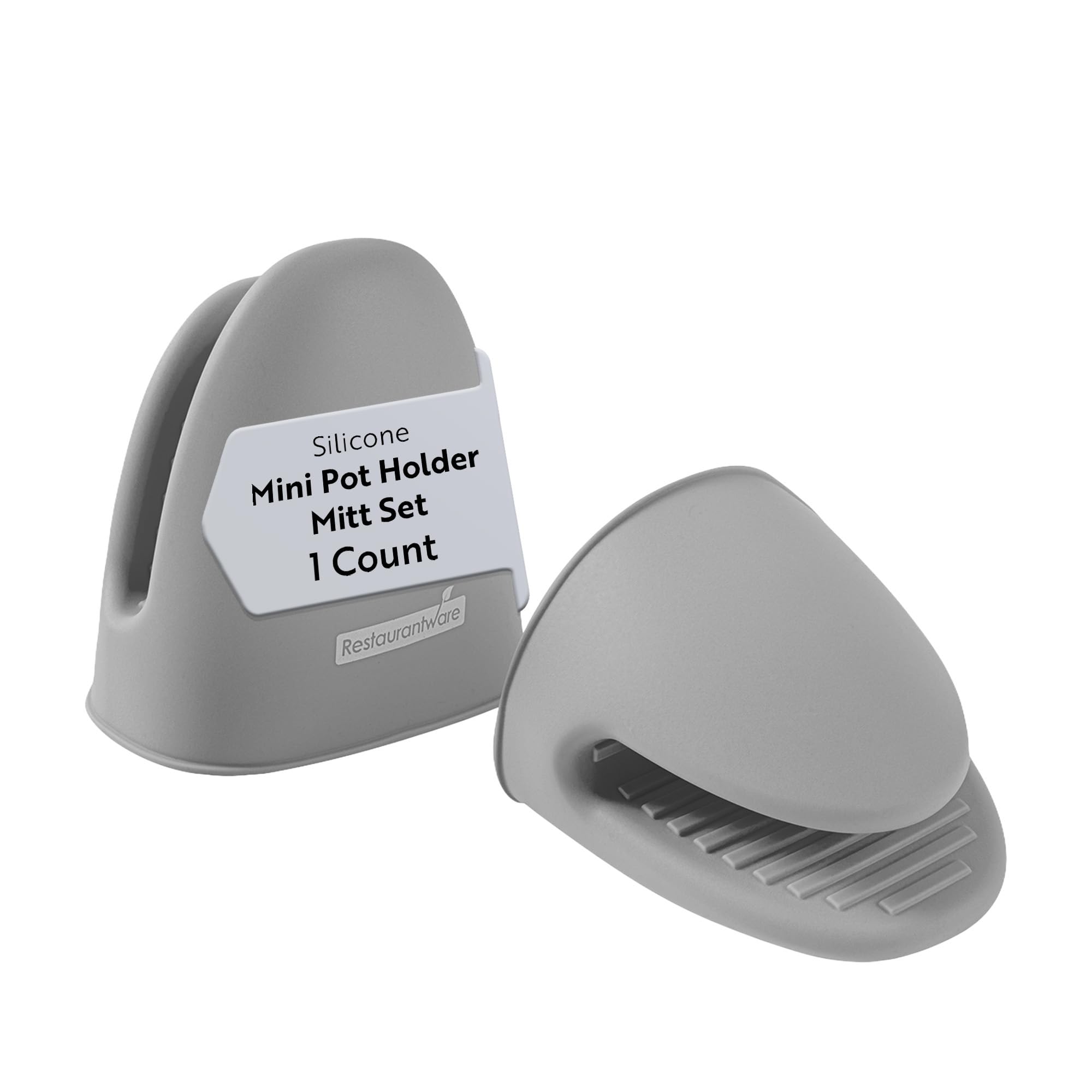 Photo 1 of Restaurantware Comfy Grip 4.3 x 3.5 x 4.2 Inch Mini Oven Mitt Pot Holders 1 Food-Grade Finger Mitt Set - 2-Piece Set Oven-Ready Up To 446F Gray Silicone Pinch Mitts Ribbed Texture Dishwashable