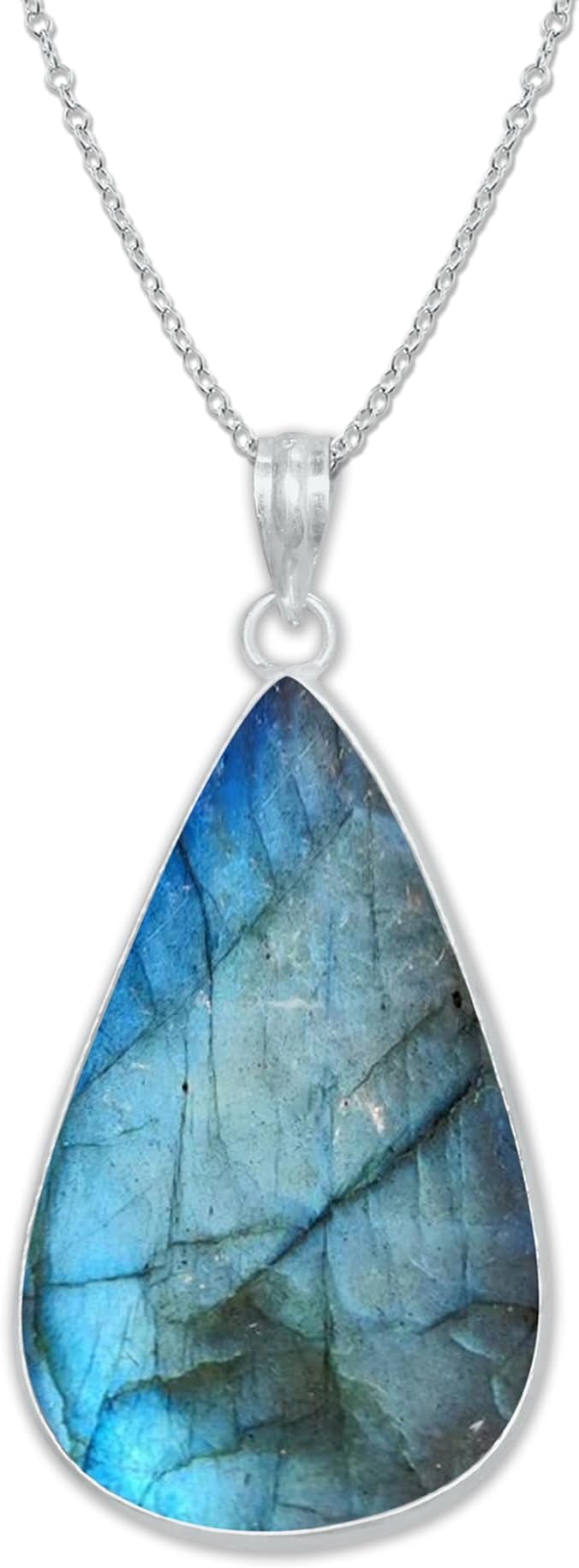 Handmade Labradorite Pendant Necklace 18" - Beautiful Gemstone with Brass, Silver Plated/Coated/Overlay, Nickel Free, Elegant Simplicity for Women & Teen Girls from Kirti Gems