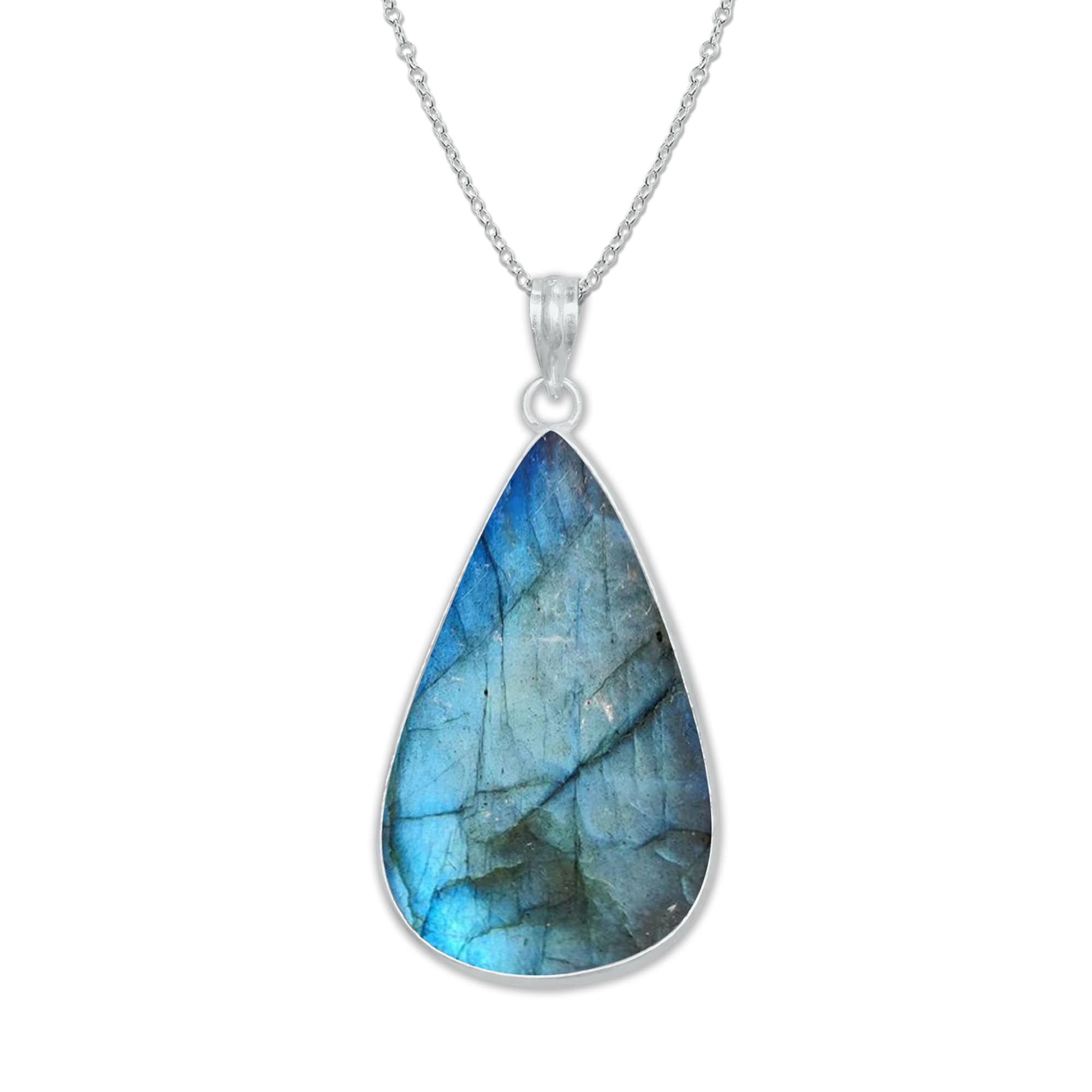Handmade Labradorite Pendant Necklace 18" - Beautiful Gemstone with Brass, Silver Plated/Coated/Overlay, Nickel Free, Elegant Simplicity for Women & Teen Girls from Kirti Gems