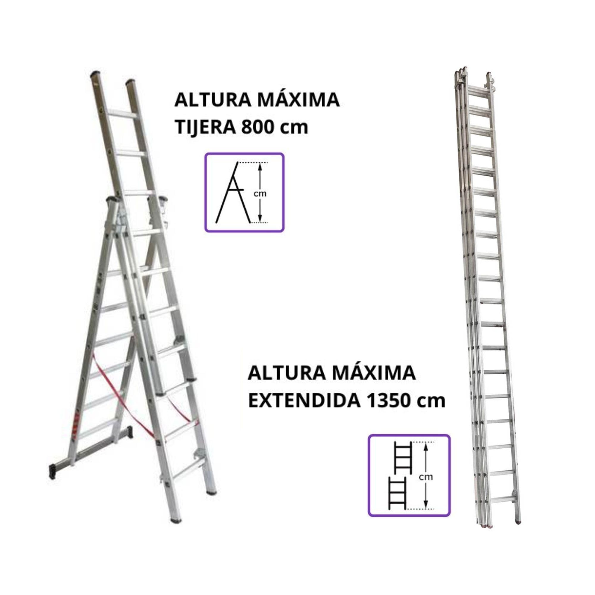 Homelux Escalera Triple Profesional de Aluminio 3x19 Peldaños Extensible Multiposición