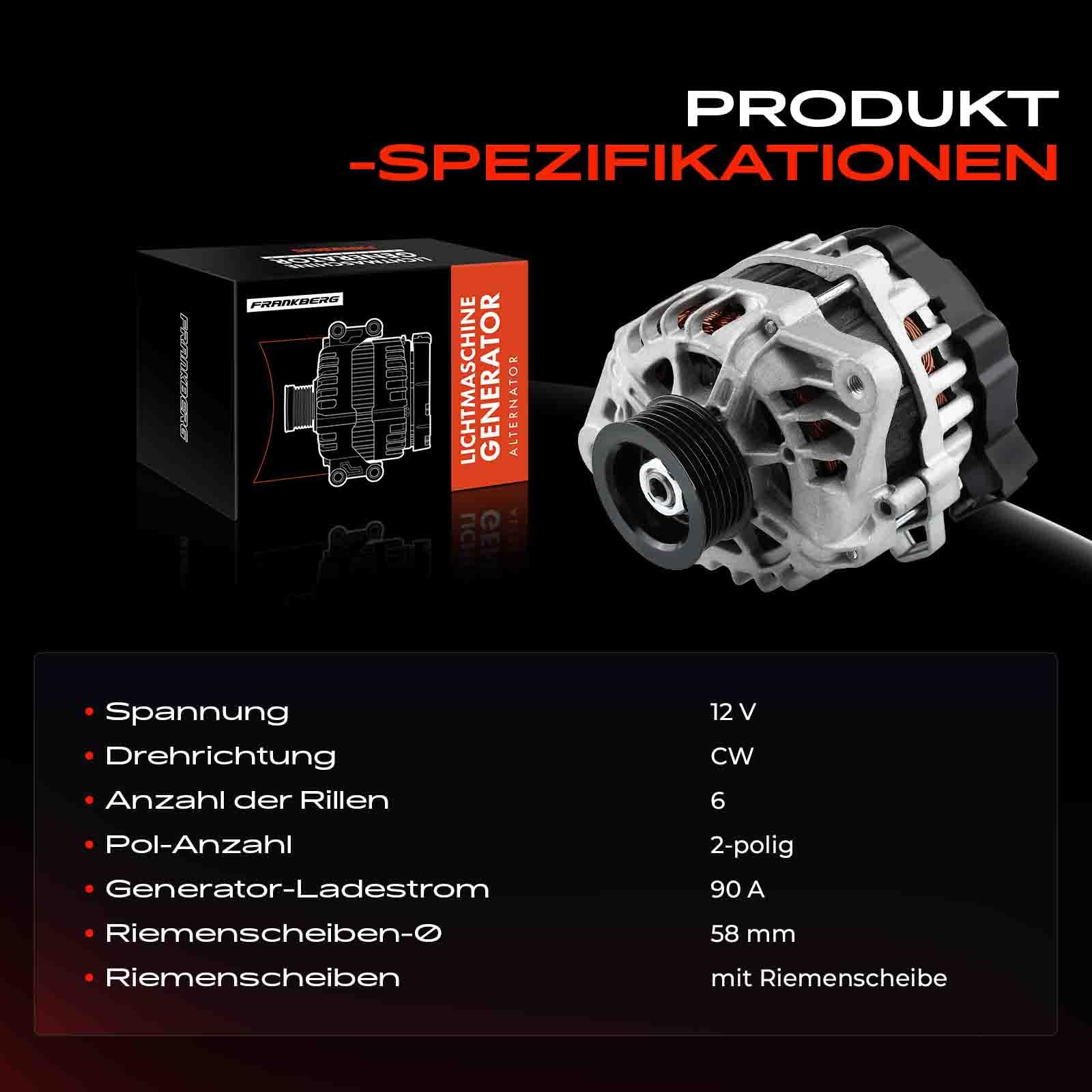 Frankberg Lichtmaschine Generator Kompatibel mit Elantra MD UD 1.6L 2011-2015 i20 PB PBT 2008-2015 Cee'D ED 2006-2012 Venga YN 2010-Heute Soul AM 2009-2014