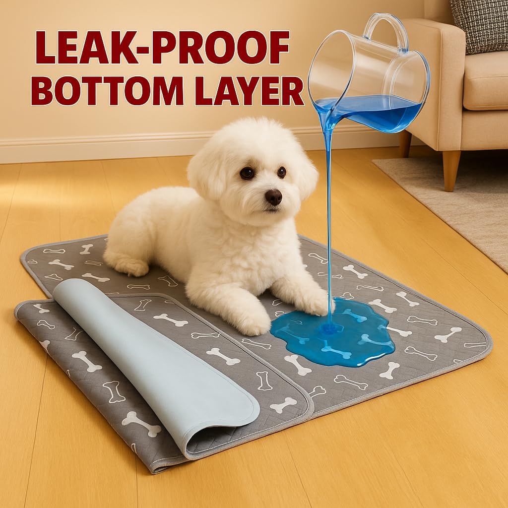 Super Absorbent Reusable Pet Pads, Puppy Pee Pad with Pheromones for Dogs, Reusable & Washable (Gray - Two Pack,L 28x32 inches)