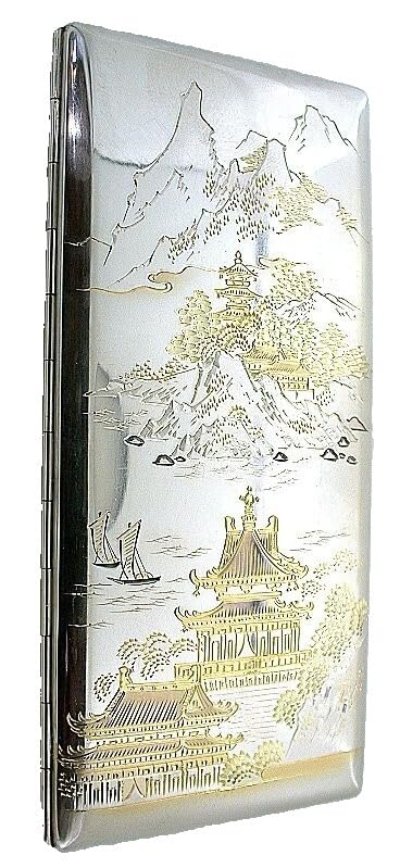 Vintage Japanese Engraved .950 Sterling Silver Cigarette Money Cash Case EBS9496