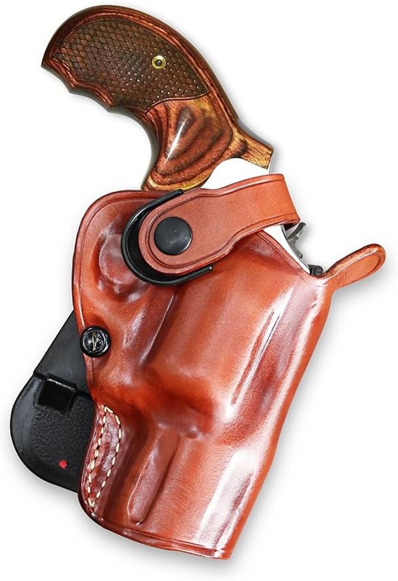 Masc OWB Leather Paddle Revolver Holster with Retention Strap, Fits PC Mod 686 Plus .357 Mag 7-Shot Unfluted Cyl 2.5-inch. Right-Hand Draw, Brown Color #8489#