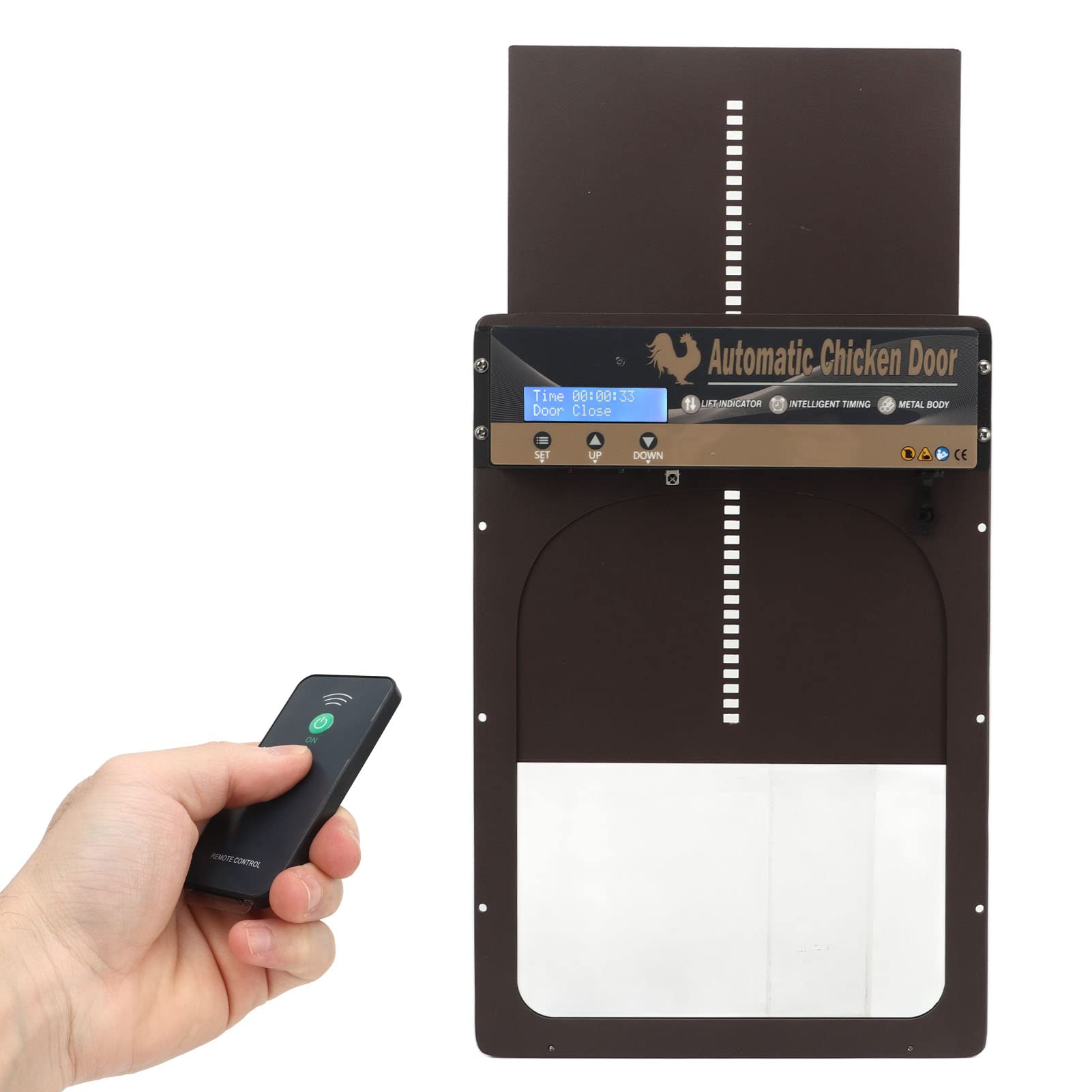 Porta Automatica per pollaio, sensore di Luce e Timer e apriporta con Telecomando, Porta per polli autobloccante in Lega di Alluminio Impermeabile con Display a LED