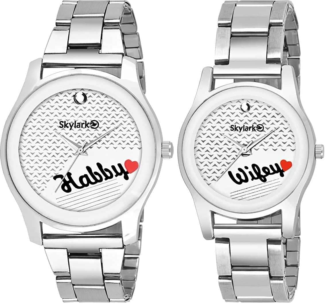 Men and Women Hubby & Wifey Couple Watch Dial Stainless Steel Chrome Plated Analog Watch for Couple (B0CTFJGMJD) Amazon Price History, Amazon Price Tracker