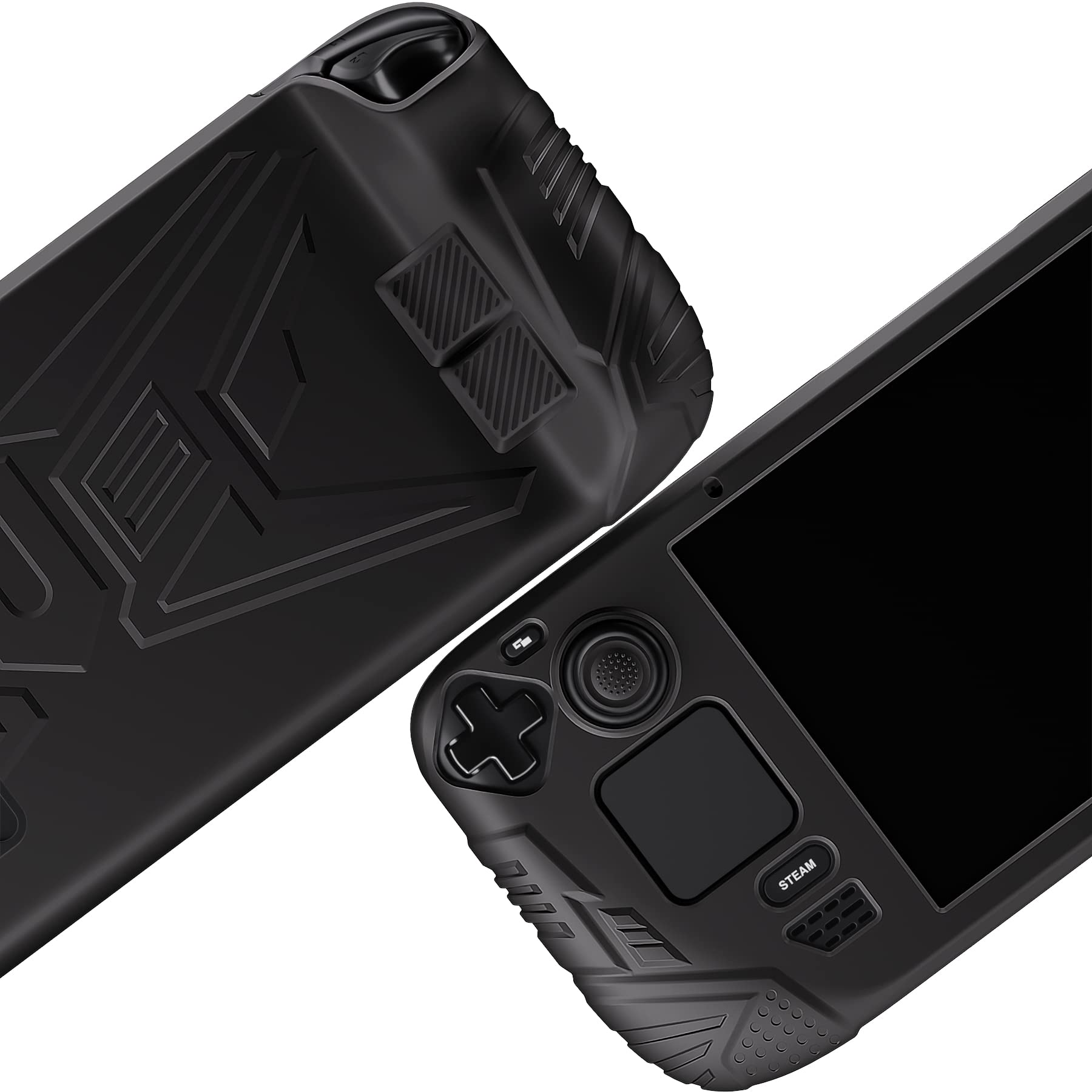 PlayVital Cover Protettiva per Steam Deck LCD,Custodia Skin Silicone Case Morbida per Steam Deck LCD Console con Tasti Posteriori&Copri Analogici,Armor Series-Nero