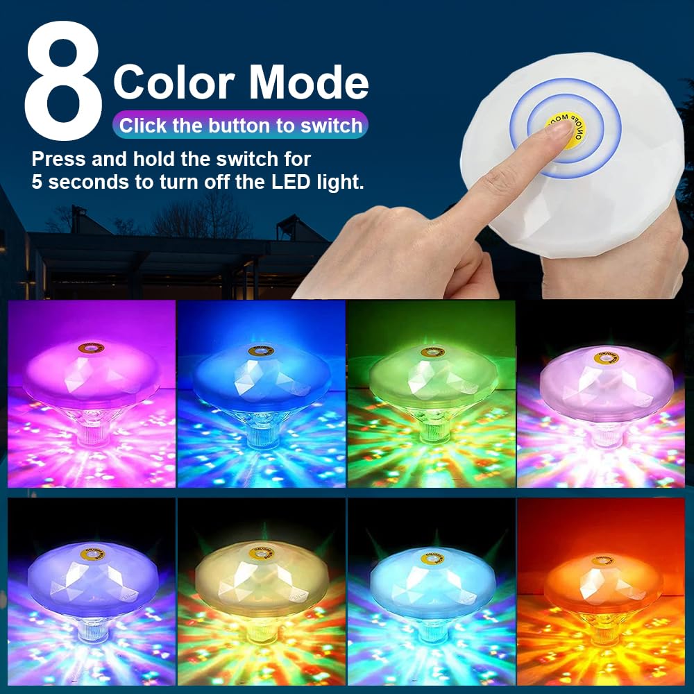 NAVESO 2 sztuki pływających świateł basenowych, oświetlenie basenu, wodoodporne światło basenowe LED IP68 z 8 zmieniającymi się kolorami RGB dla dzieci, basen, staw, dekoracja imprezowa