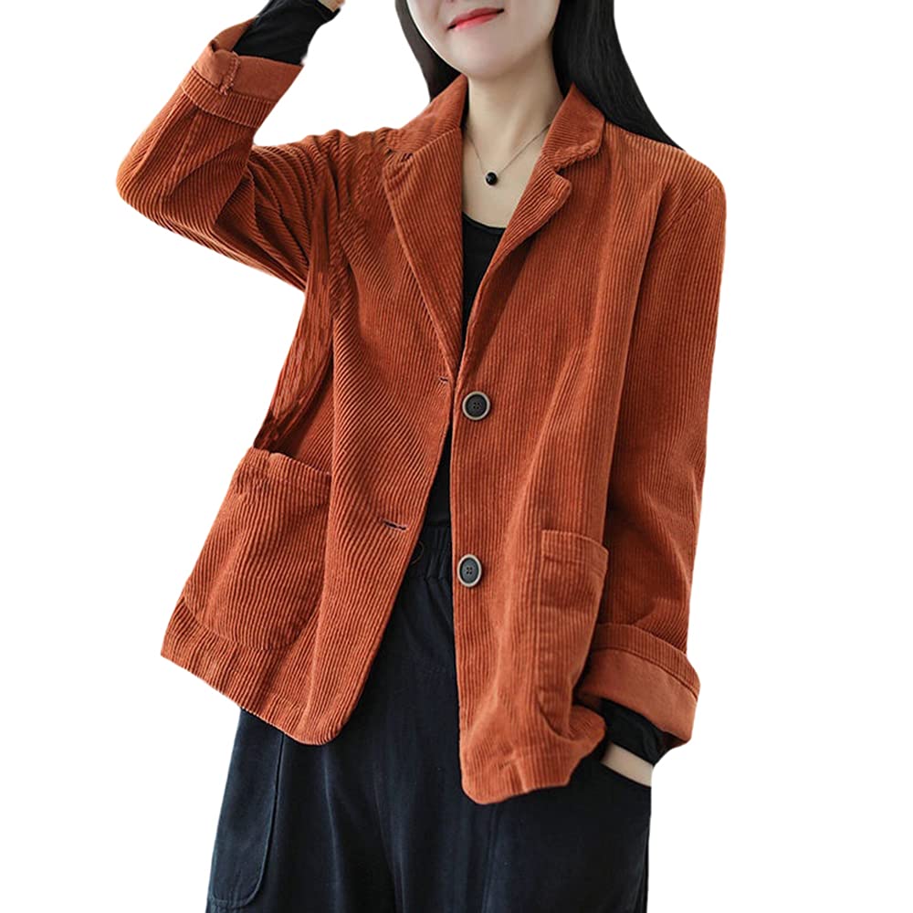 Donne Vintage Semplice velluto a coste Giacca Blazer Due Bottoni Maniche  Lunghe Cappotto Top con Tasche, Earthen, Medium : Amazon.it: Moda