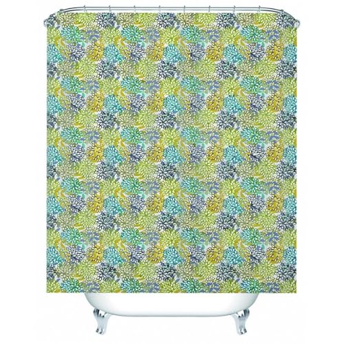 Rideau de douche imperméable séchage rapide textile lavable motif fleuri jaune vert durable