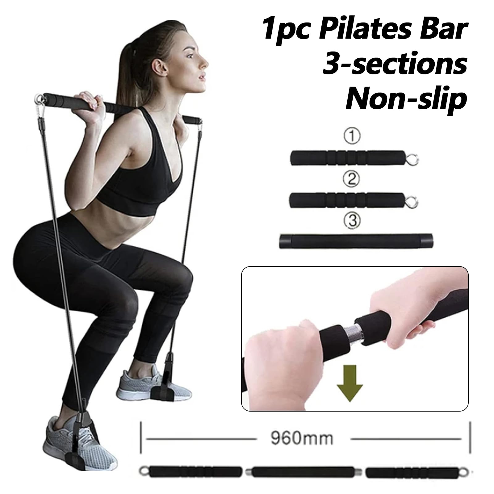 Bandes de Fitness, Ensemble de Barres Pilates avec 6 Bandes de Résistance 30 40 50 lbs Bandes de Résistance avec Poignées de Bande de Fitness Sangles de Pied d'ancrage de Porte