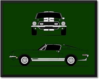 CUSTOMIZABLE COLOR: Ford Mustang 1968 Shelby GT500KR Cobra (Front and Side) Inspired Poster Print Wall Art Decor Handmade Carroll Shelby S1 (Unframed)