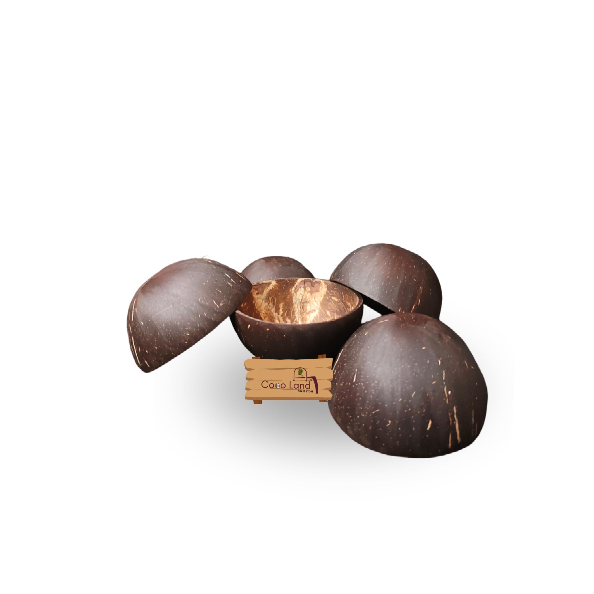 Coco Land Coconut Shell Matte Polished Bowl (Extra Small Size Pack of 5)(6-7 CM Diameter) 50 ml Decorative Bowl/Candle Making Bowl/Showpieces/Handicraft/Candle Holder/Salad Bowl/Smoothie Bowl