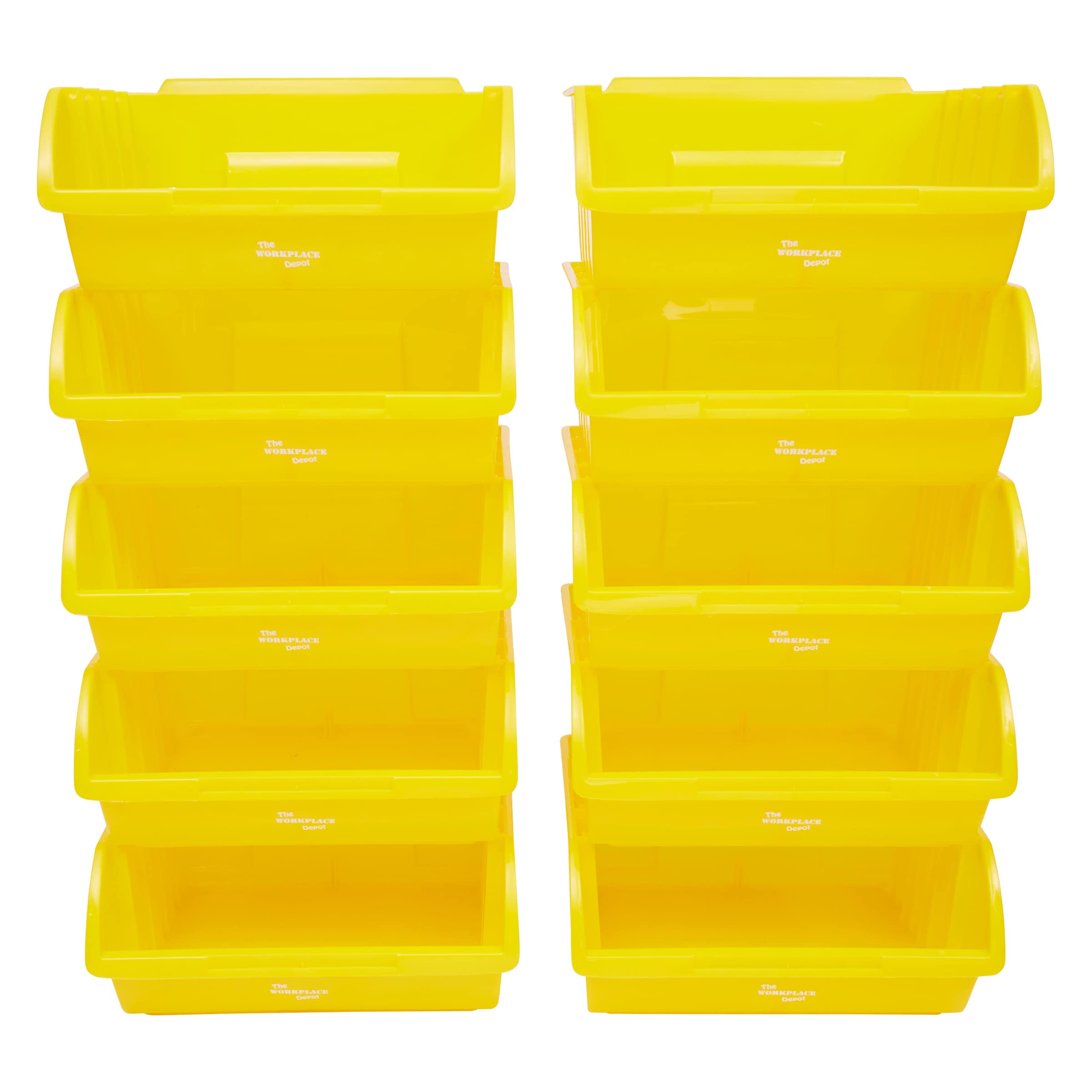 The Workplace Depot Yellow Large Plastic Stackable Storage Bins - Pack Of 10 - 130(H) X 290(W) X 241(D) Mm (Yellow)