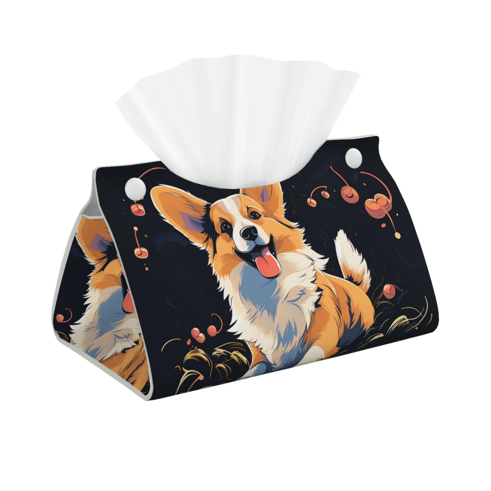 Pu Leather Tissue Box Cover, Corgi Dog On Dark Background Rectangle Tissue Case Covers Decorative Tissue Box Holder Waterproof Tissue Holder Organizer for Bathroom Home Office