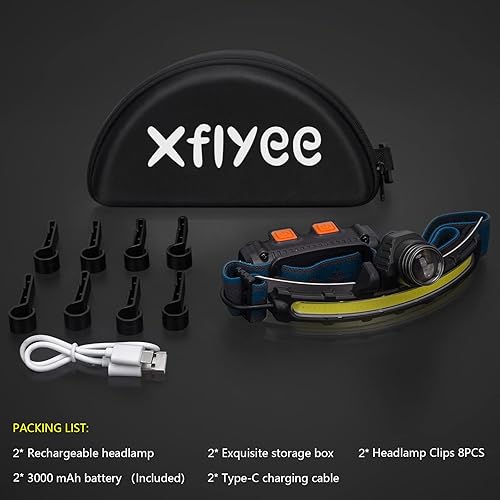 Miniatura 6 de Faro frontal LED recargable, súper brillante de 1000 lúmenes de 270 de haz ancho con sensor de movimiento, 6 modos de iluminación, lámpara de cabeza