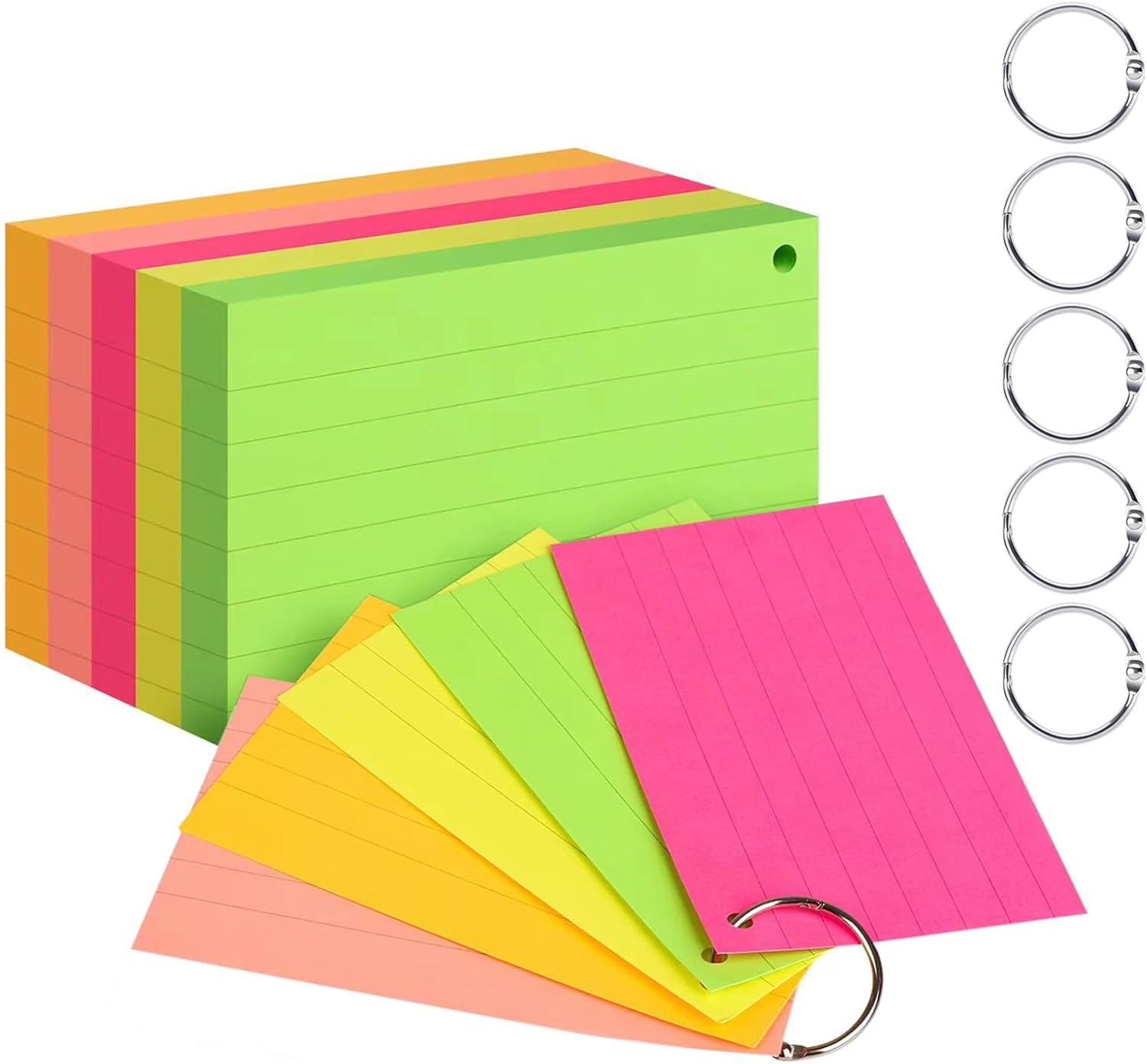 Neon Color Index Cards 3x5 Inches, 100 Pcs Ruled Index