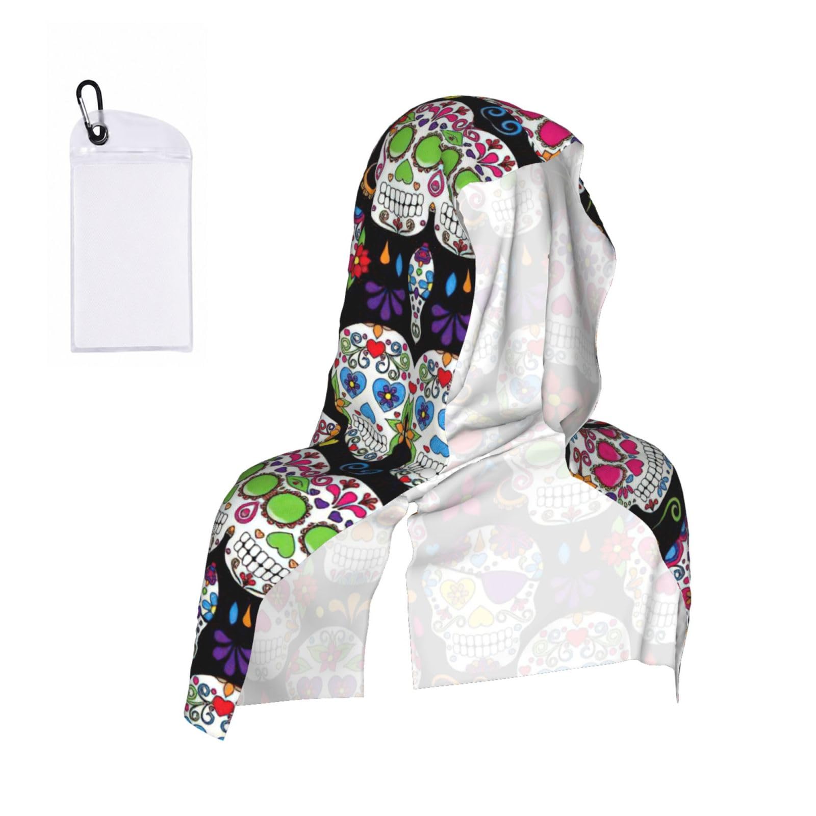 DUWAA Sugar Skulls Print Cooling Hooded Sports Towel, 30×60cm Quick Drying Summer Cool Head Wrap For Neck And Face