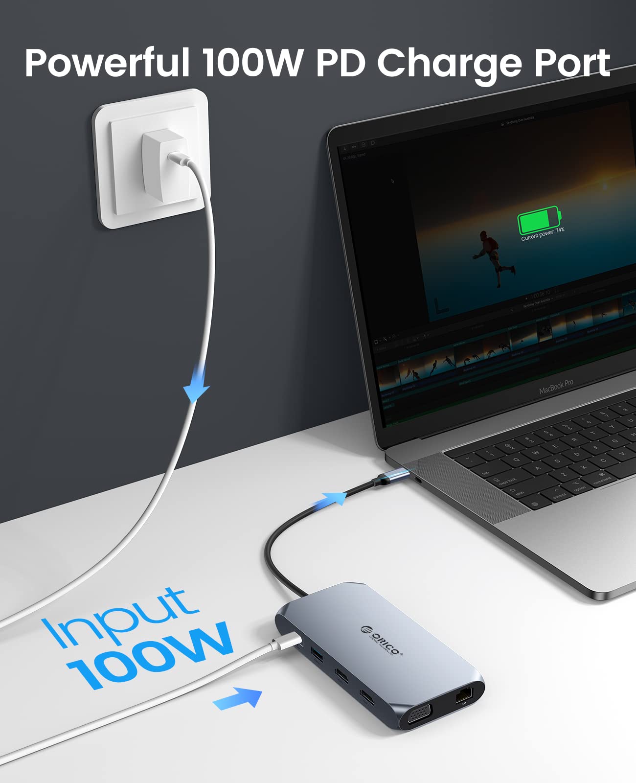 Station d'accueil Hub USB, ORICO Docking Station, Adaptateur USB C avec Double HDMI 4K, 100 W Power Delivery, Ethernet 1 Gbps, 3 Ports de données USB 3.0, Lecteur de Carte SD et microSD, 1080P VGA