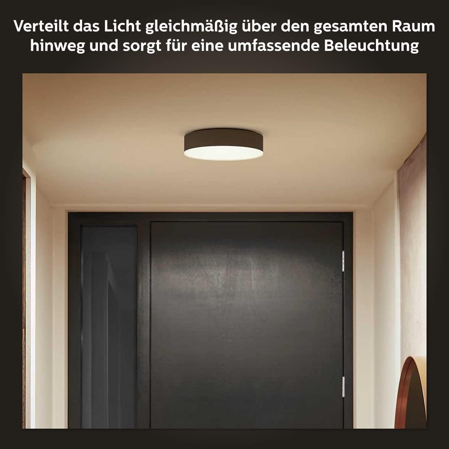Philips Hue White Ambiance Enrave Deckenleuchte M schwarz 1900lm inkl. Dimmschalter, dimmbar, alle Weißschattierungen, steuerbar via App, kompatibel mit Amazon Alexa (Echo, Echo Dot)