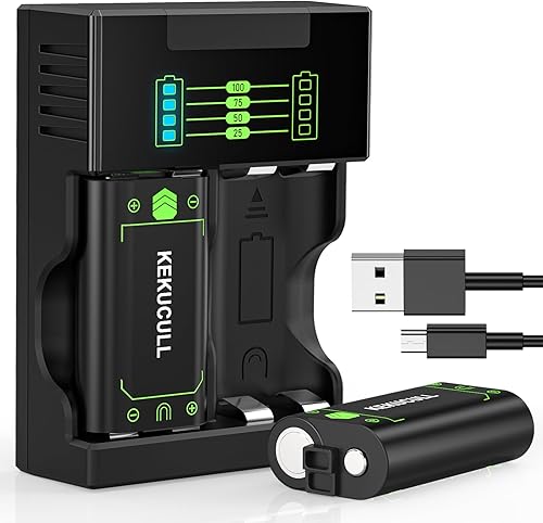 Paquete de baterías recargables con estación de carga compatible con Xbox Series XSXbox One Wireless Controller, 2 baterías recargables de 2500 mAh
