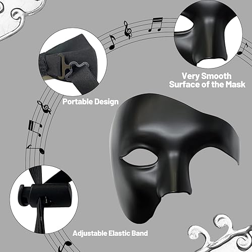 Miniatura 3 de FunMular Máscara de mascarada para hombre, fantasma de la ópera, máscara de media cara con corbatín, máscaras venecianas para fiesta de Halloween