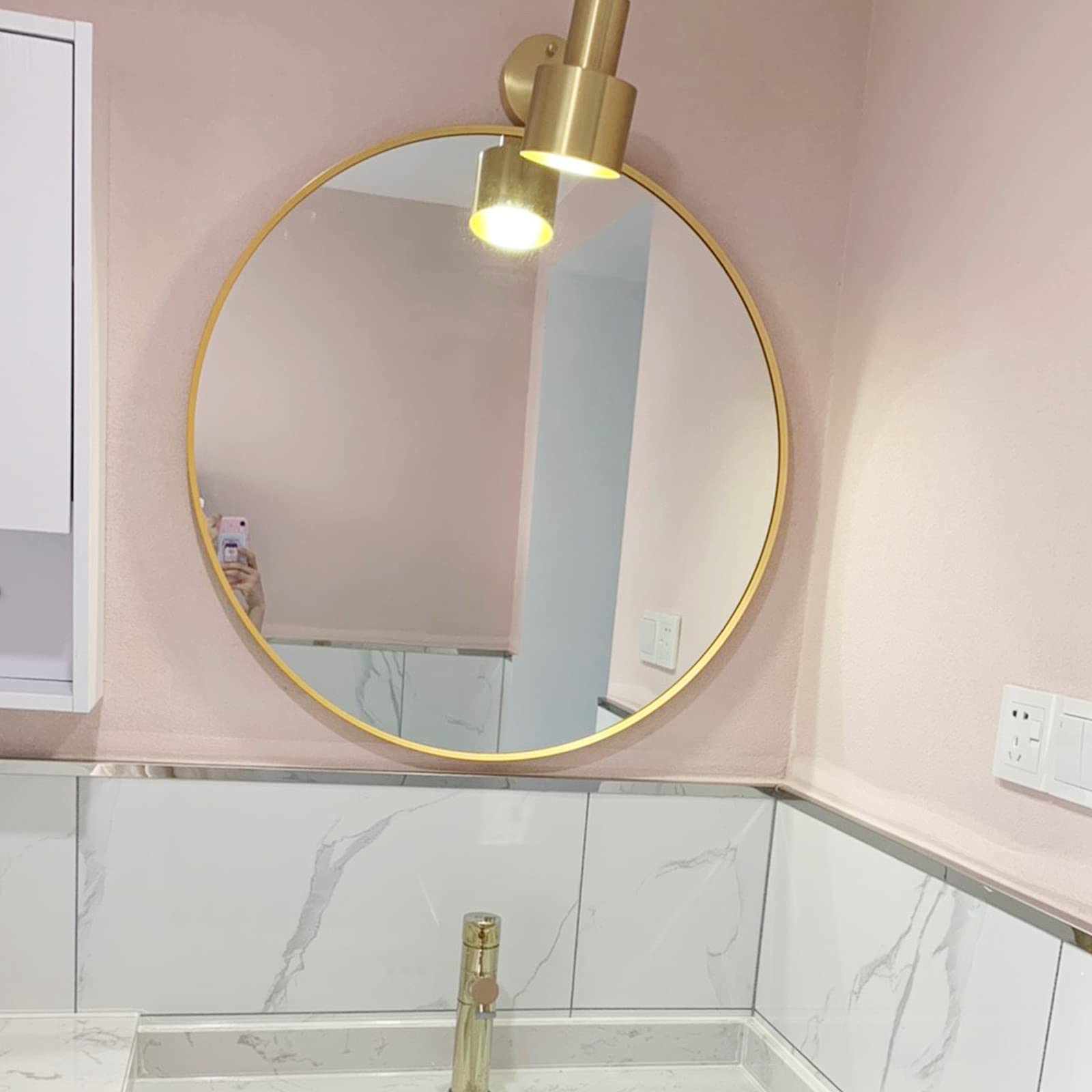 Okrągłe aluminiowe lustro 40 cm – montowane na ścianie lustro łazienkowe, małe dekoracyjne lustro do wystroju domu, stylowa sztuka ścienna, niezbędne akcesorium łazienkowe
