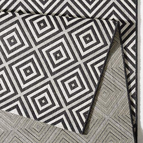 NORTHRUGS In- und Outdoor Teppich Karo 80x150cm - Wetterfest Modern Geometrisches Muster Kariert Allover Design Läufer für Balkon Terrasse Garten Wintergarten Wohnzimmerteppich Wasserfest in Schwarz