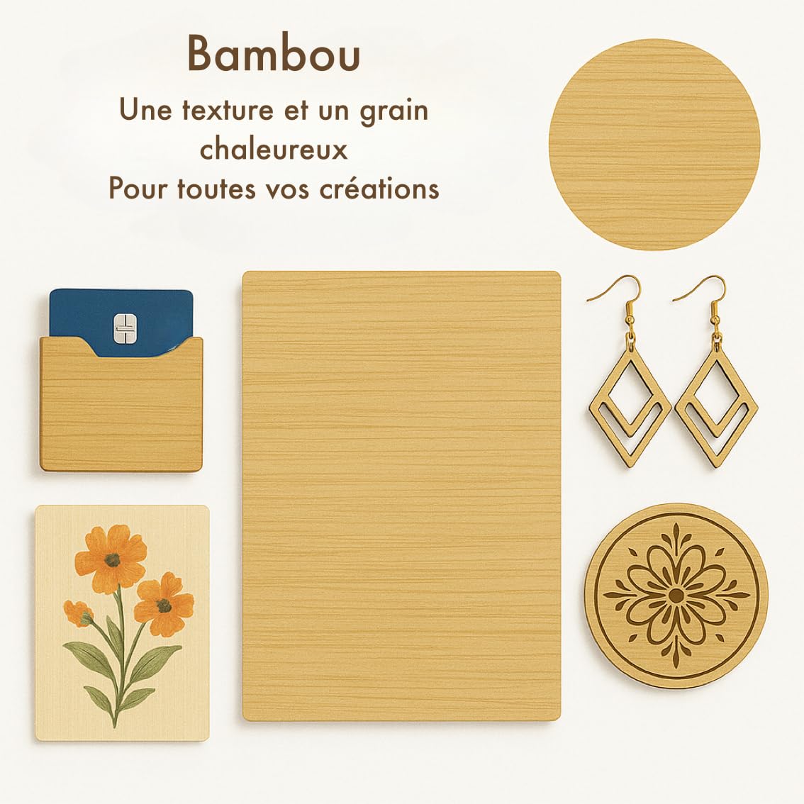 Lot de 20 Panneaux Contreplaqué Bambou A4 (29,7×21 cm, 3 mm) – Bois écologique pour Découpe Laser fort contraste, Gravure, Pyrogravure, Modélisme 3D et miniature, DIY et Peinture, Cadeau.