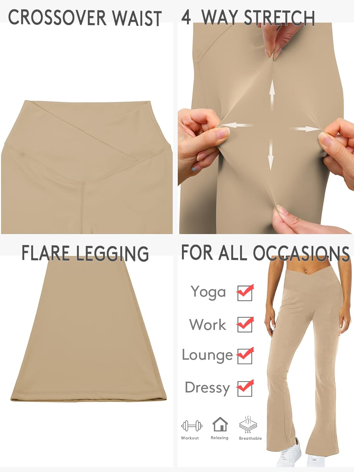 viehunt Womens Crossover Flare Leggings High Waisted Casual Cute Stretchy Full Length Workout Elegant Yoga Pants… - Image 4