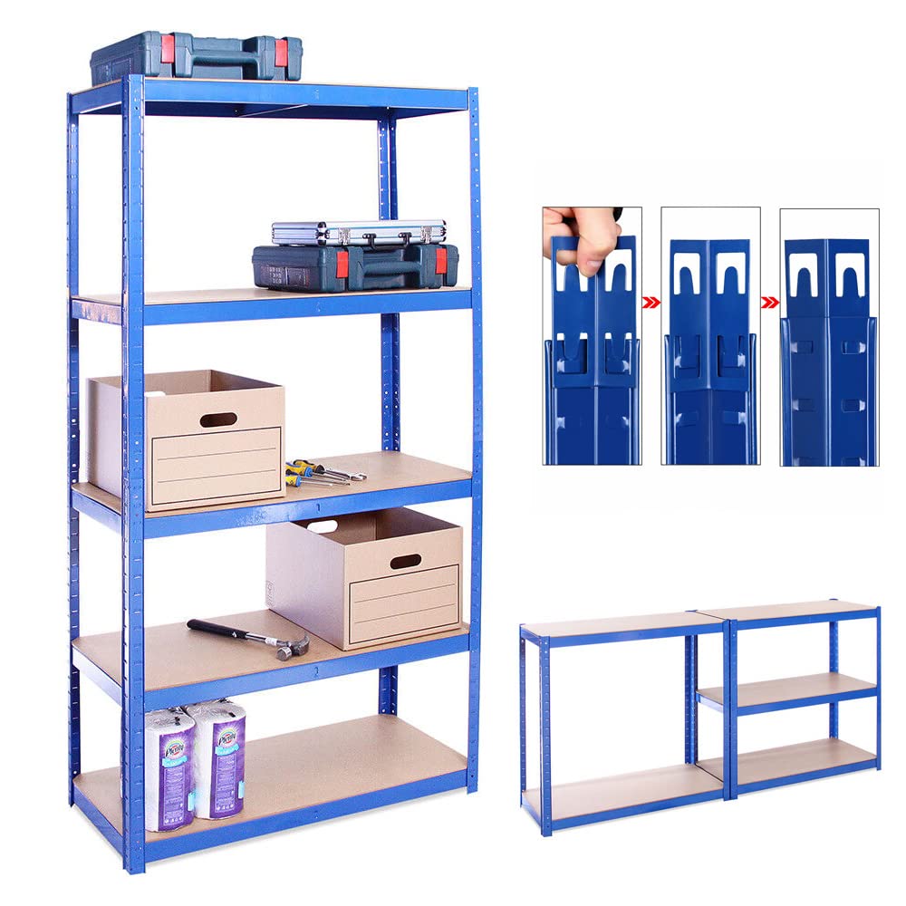 Shelving Units, 5-Tier Heavy Duty Metal Shelf Storage Racking, Adjustable Utility Storage Shelves for Garage, Kitchen, Living Room, Bathroom, 5 Years Warranty,Blue
