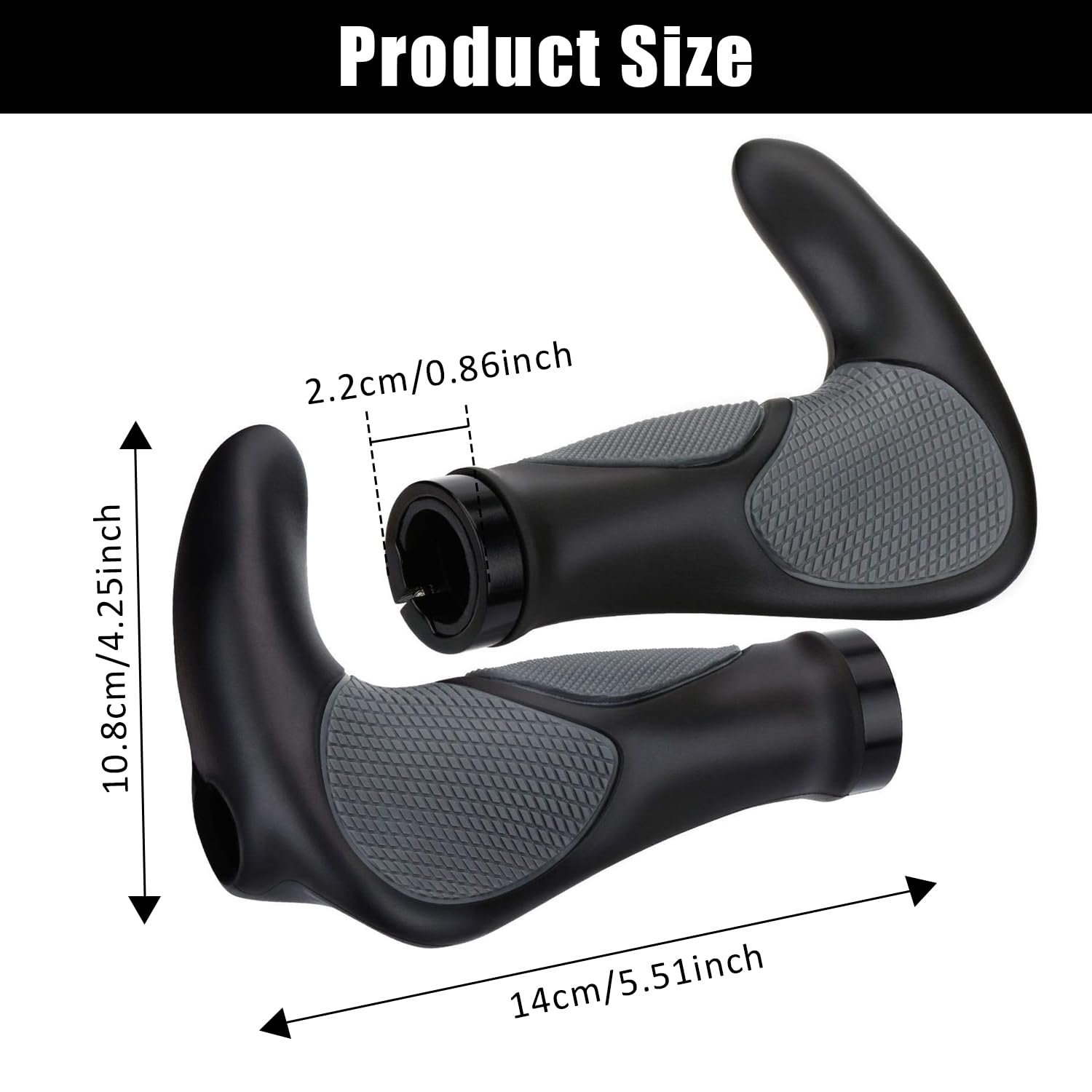 ZEACCT 1 Set Anti-Slip Silicone Handlebar Grips - Soft Rubber Cycling Grips for Most Bikes, black + gray - Image 2