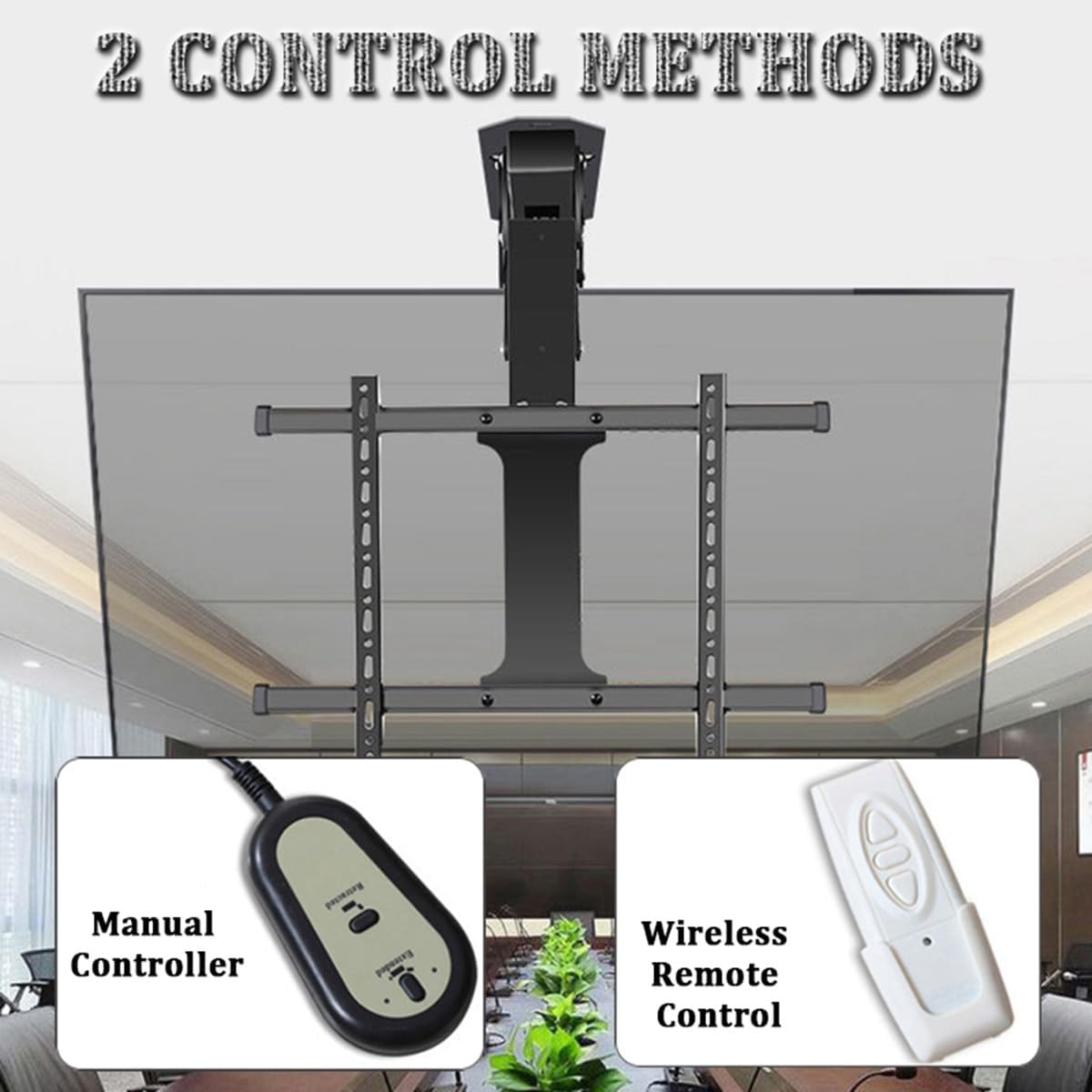 Supporto TV elettrico motorizzato con telecomando – Supporto regolabile da soffitto e parete per schermi di grandi dimensioni