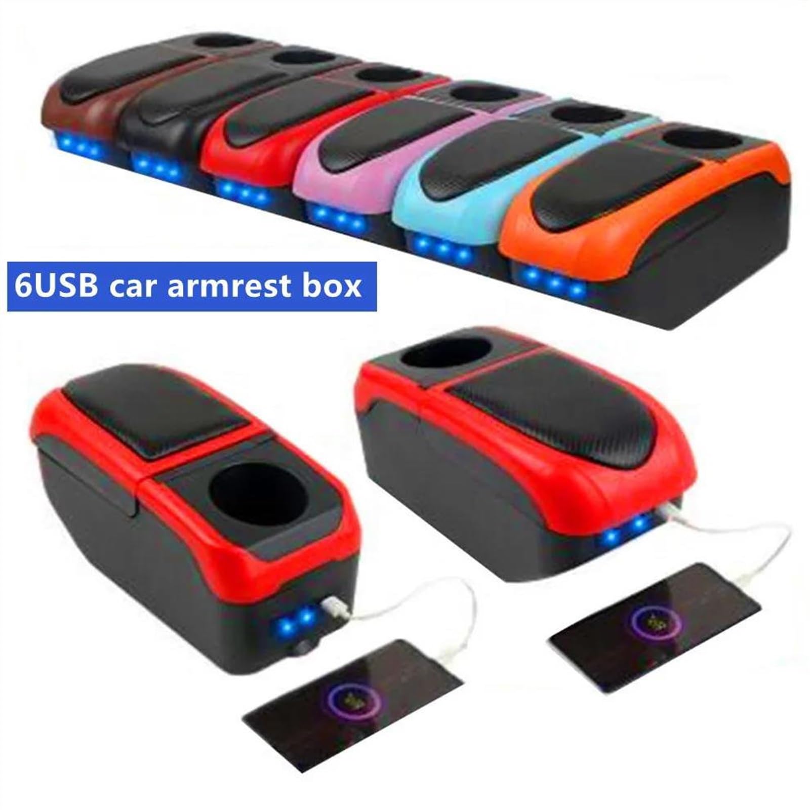 Scatola Bracciolo Con Supporto Multifunzionale Cuscino In PU Accessori Per La Modifica Degli Interni Dell'auto Per Aygo X Consolle centrale(S1 black-blue)